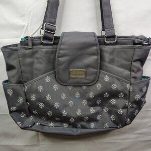 Carters Carry It All Tote Diaper Bag Leaf Print Gray Teal Green Lining